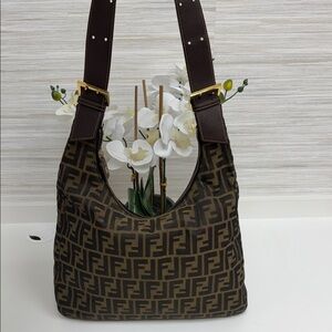 Fendi Brown and Black FF Logo Hobo Bag